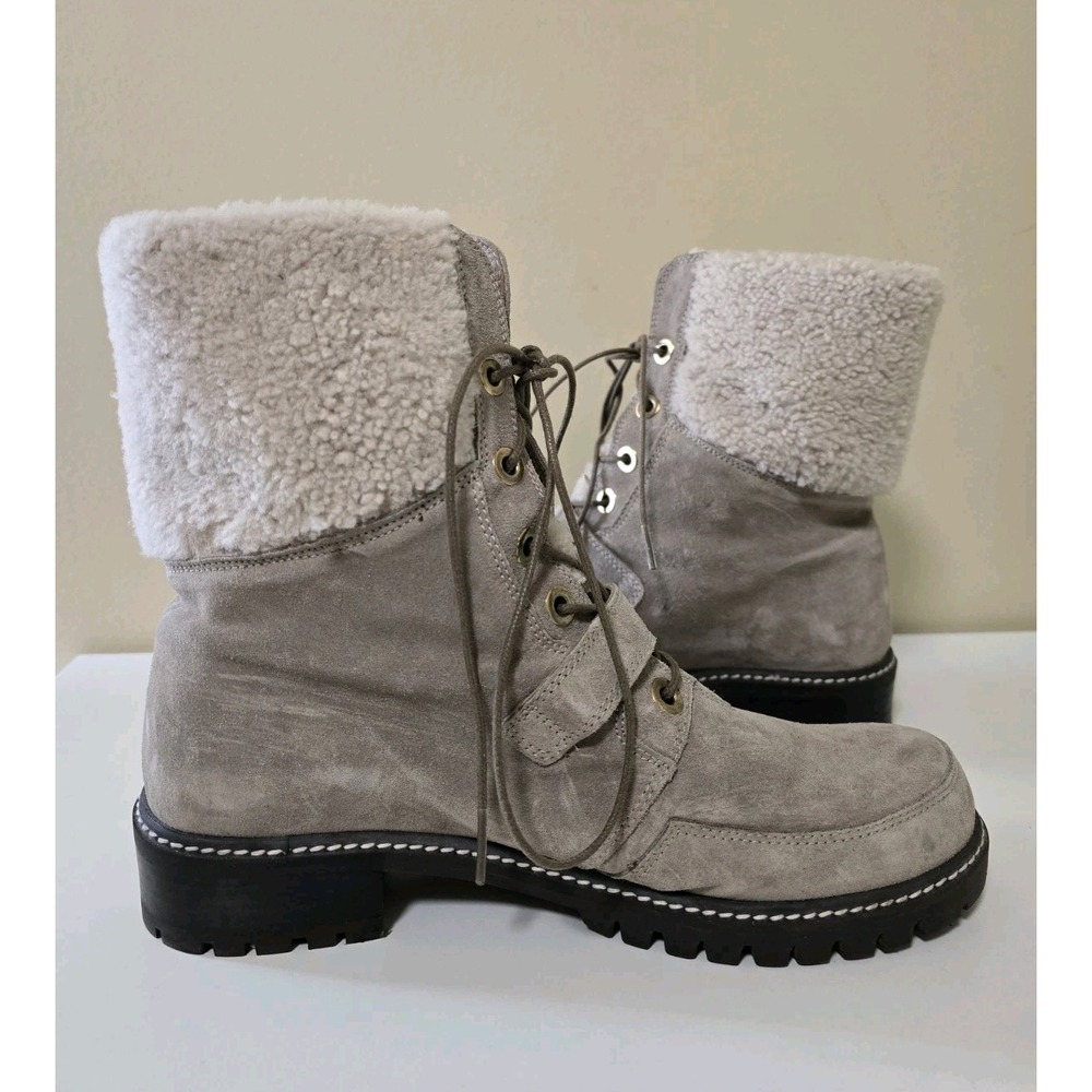 STUART WEITZMAN Ash Suede Faux Fur‎ Shearling Lace Up Boot Shoes Size 8.5 Combat - Picture 2 of 11